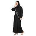 Front Open cuff sleeves  Embroidery Abaya - Black Front Open cuff sleeves  Embroidery Abaya - Black